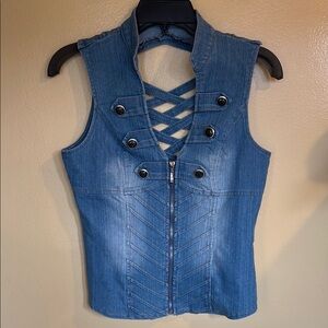 Denim Sleeveless Top with Button Detail